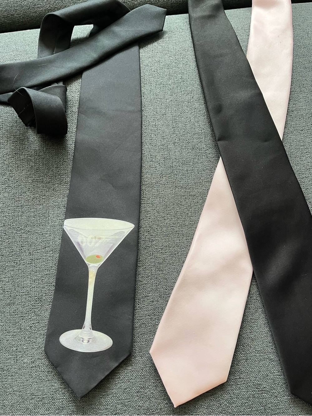 3 Men's Tie Bundle Black Pink Satin + Martini Cocktail 007 Novelty Tie